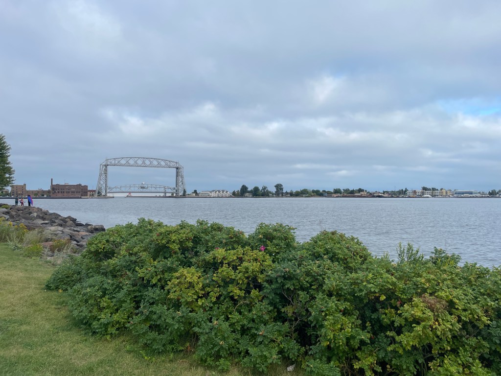 View of the lake and one of the bridges leading into Wisconsin