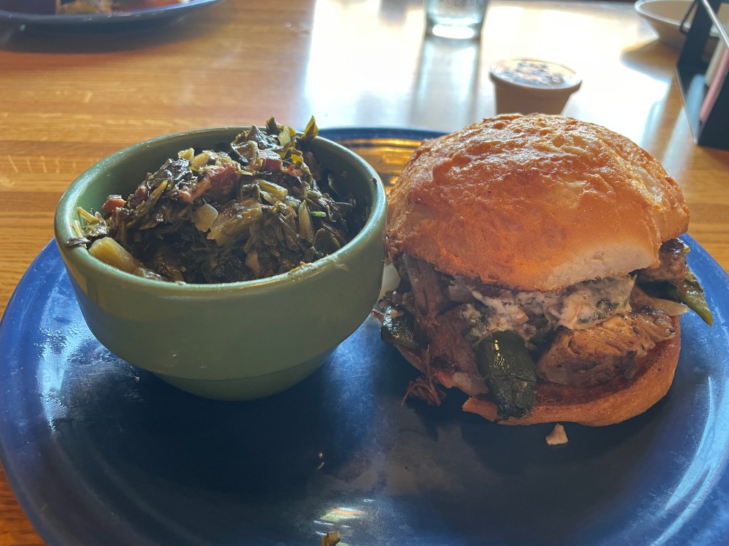 Bama Brisket Philly (right) also with a side of collards