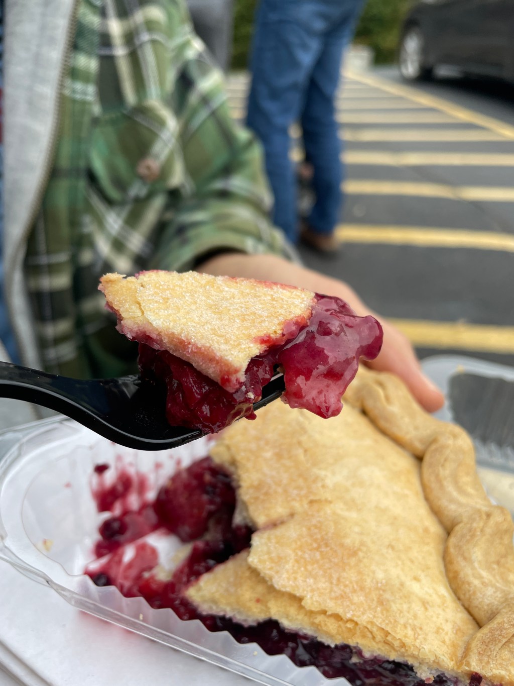 Close-up of a slice of bramble pie from Betty's Pies